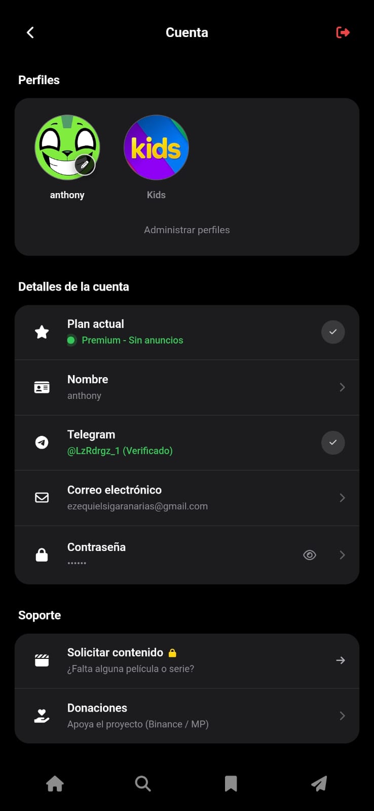 Menú de cuenta